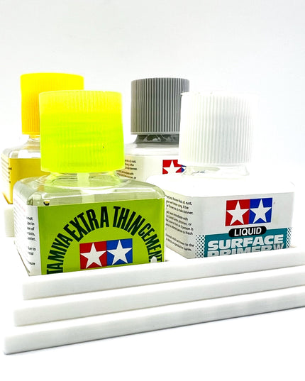 Anti-Tip 3D Printed Tamiya Glue Bottle Holder Stepped Quad Square with Rubber FeetTamiya 87038 87182