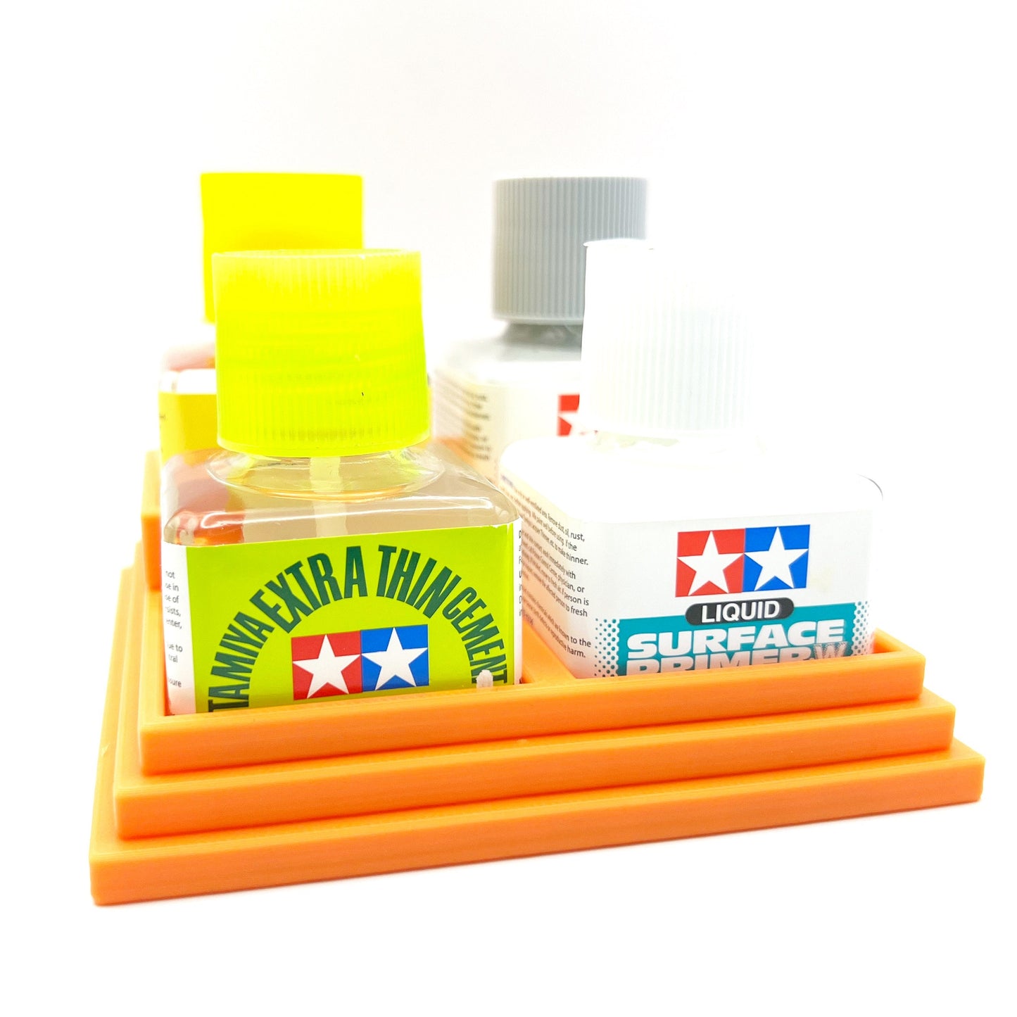 Anti-Tip 3D Printed Tamiya Glue Bottle Holder Stepped Quad Square with Rubber FeetTamiya 87038 87182