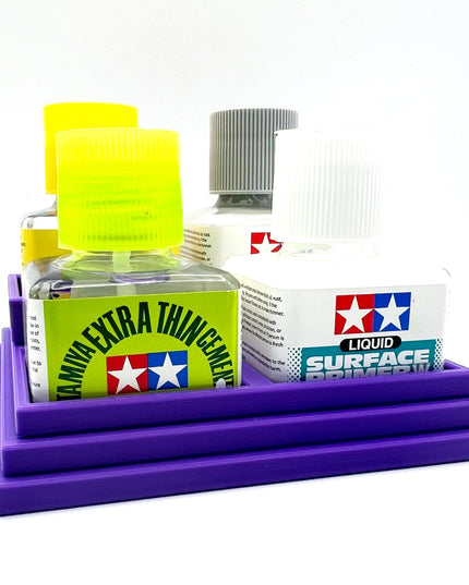 Anti-Tip 3D Printed Tamiya Glue Bottle Holder Stepped Quad Square with Rubber FeetTamiya 87038 87182