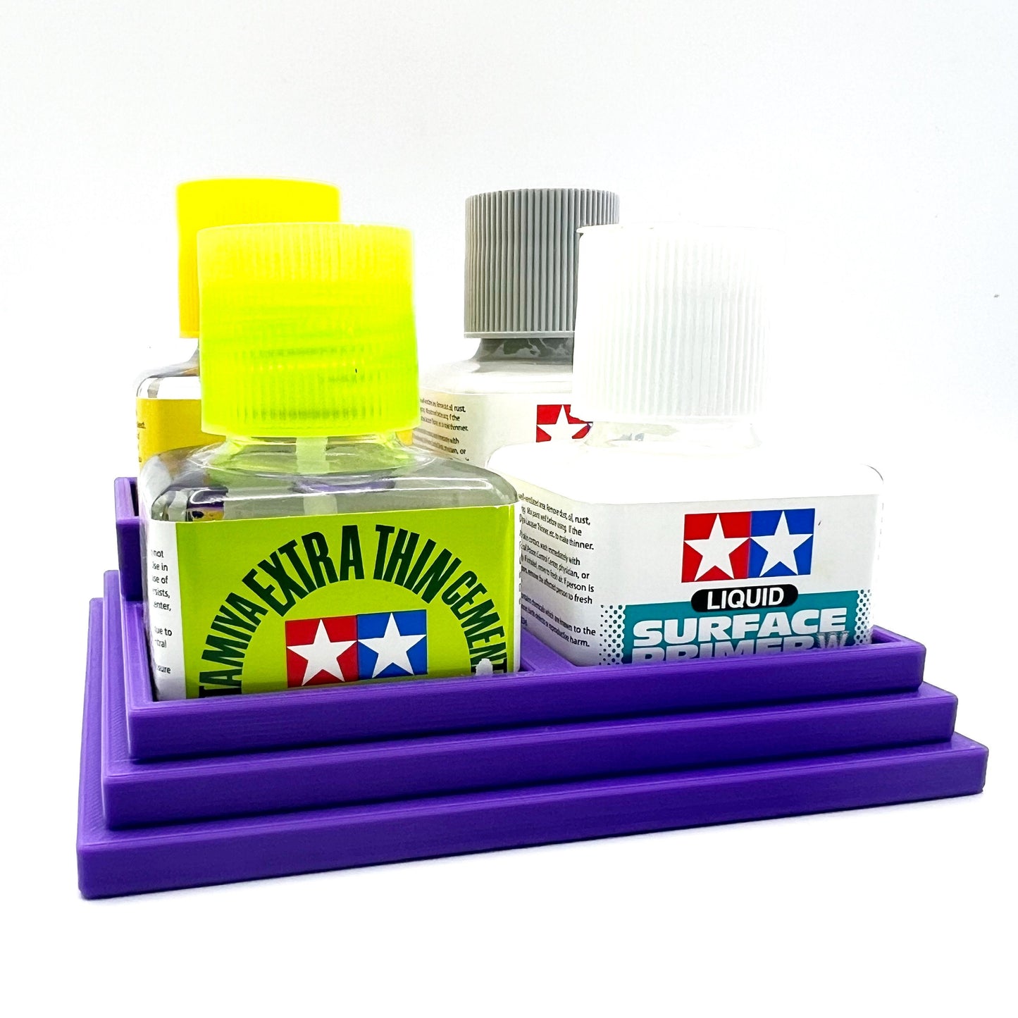 Anti-Tip 3D Printed Tamiya Glue Bottle Holder Stepped Quad Square with Rubber FeetTamiya 87038 87182