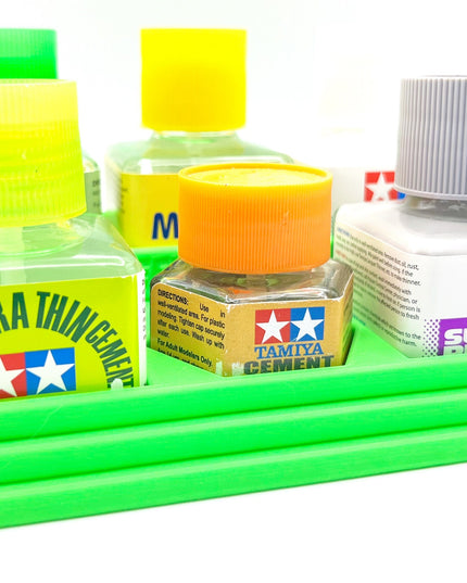 Anti-Tip 3D Printed Tamiya Glue Bottle Holder Stepped 5 Square & Hex with Rubber Feet Tamiya 87038 87012