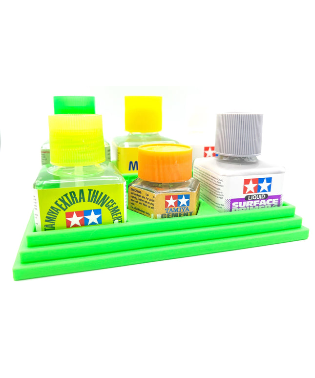 Anti-Tip 3D Printed Tamiya Glue Bottle Holder Stepped 5 Square & Hex with Rubber Feet Tamiya 87038 87012