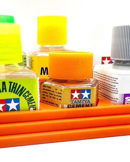 Anti-Tip 3D Printed Tamiya Glue Bottle Holder Stepped 5 Square & Hex with Rubber Feet Tamiya 87038 87012