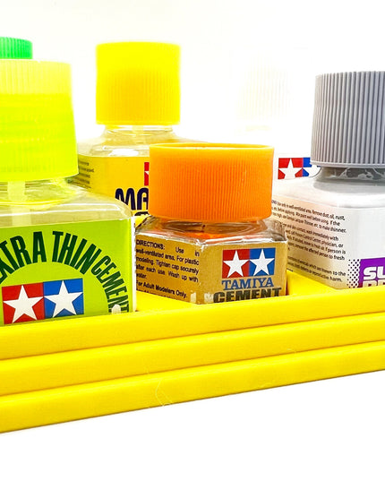 Anti-Tip 3D Printed Tamiya Glue Bottle Holder Stepped 5 Square & Hex with Rubber Feet Tamiya 87038 87012