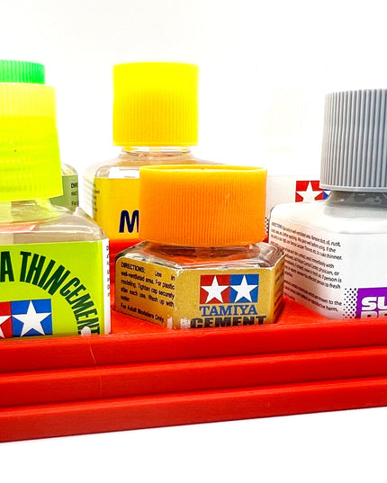 Anti-Tip 3D Printed Tamiya Glue Bottle Holder Stepped 5 Square & Hex with Rubber Feet Tamiya 87038 87012
