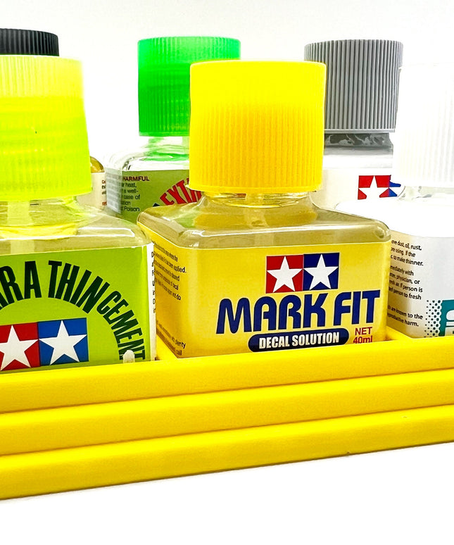 Anti-Tip 3D Printed Tamiya Glue Bottle Holder Stepped 6 Square with Rubber Feet Tamiya 87038 87182