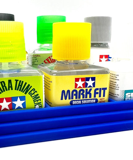 Anti-Tip 3D Printed Tamiya Glue Bottle Holder Stepped 6 Square with Rubber Feet Tamiya 87038 87182