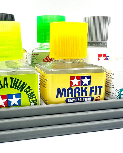 Anti-Tip 3D Printed Tamiya Glue Bottle Holder Stepped 6 Square with Rubber Feet Tamiya 87038 87182