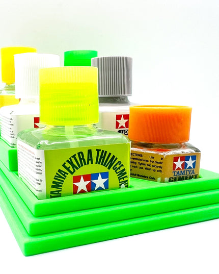 Anti-Tip 3D Printed Tamiya Glue Bottle Holder Stepped Narrow 6 Square with Rubber Feet Tamiya 87038 87182