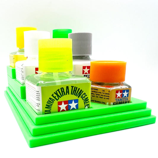 Anti-Tip 3D Printed Tamiya Glue Bottle Holder Stepped Narrow 6 Square with Rubber Feet Tamiya 87038 87182