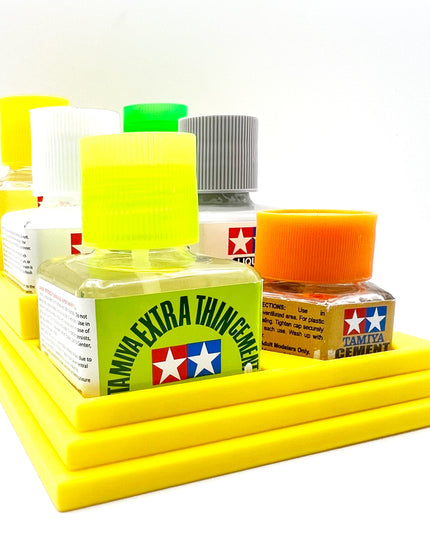 Anti-Tip 3D Printed Tamiya Glue Bottle Holder Stepped Narrow 6 Square with Rubber Feet Tamiya 87038 87182