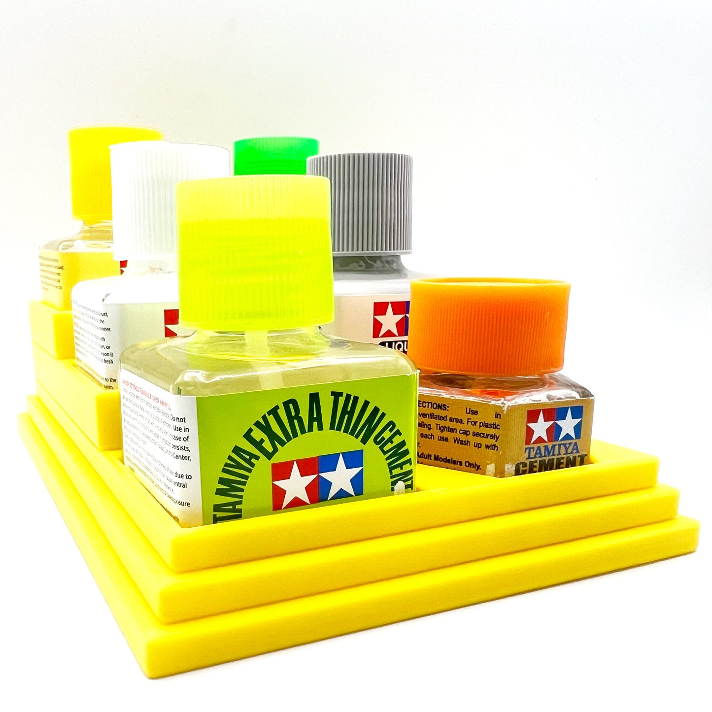 Anti-Tip 3D Printed Tamiya Glue Bottle Holder Stepped Narrow 6 Square with Rubber Feet Tamiya 87038 87182