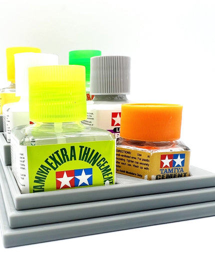 Anti-Tip 3D Printed Tamiya Glue Bottle Holder Stepped Narrow 6 Square with Rubber Feet Tamiya 87038 87182