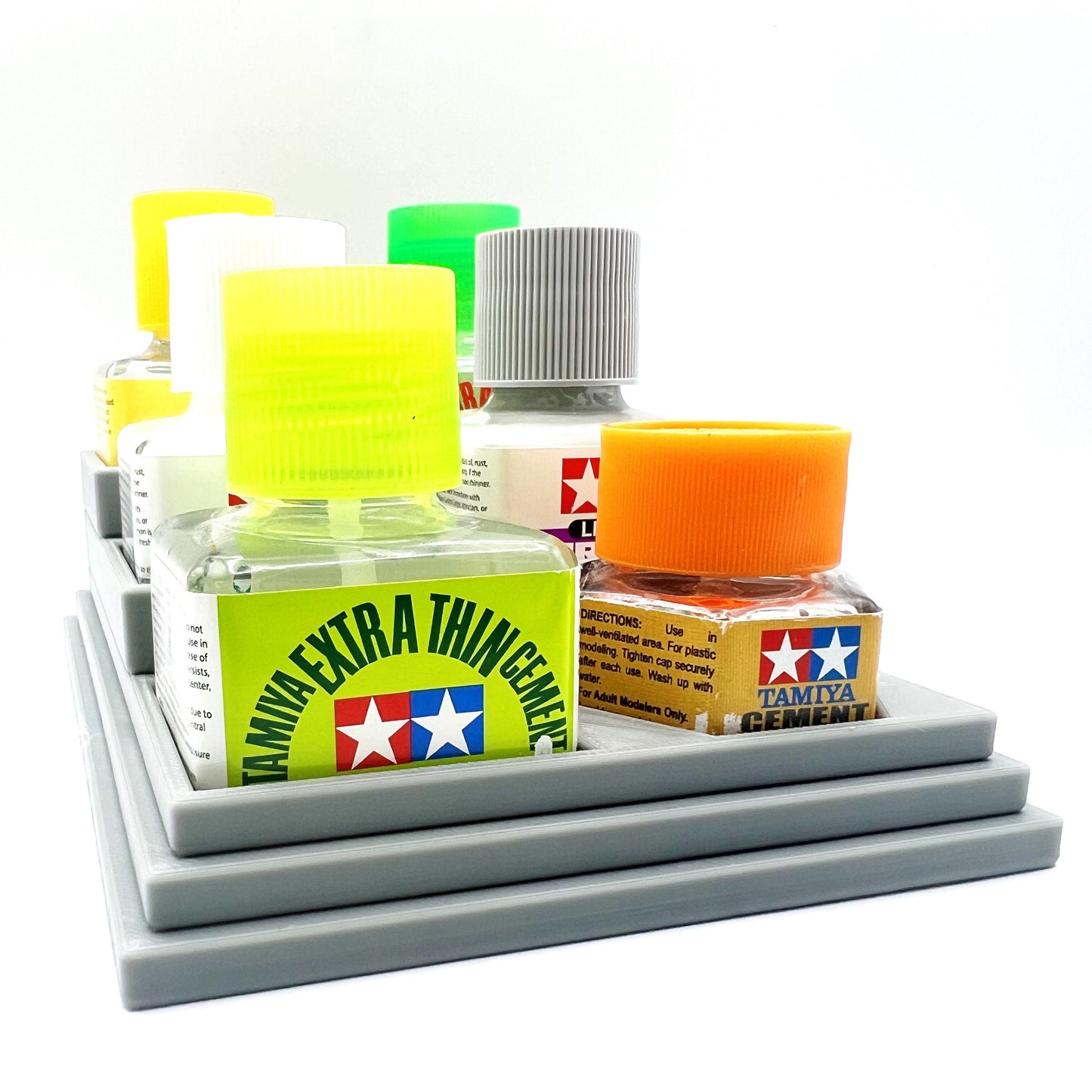 Anti-Tip 3D Printed Tamiya Glue Bottle Holder Stepped Narrow 6 Square with Rubber Feet Tamiya 87038 87182