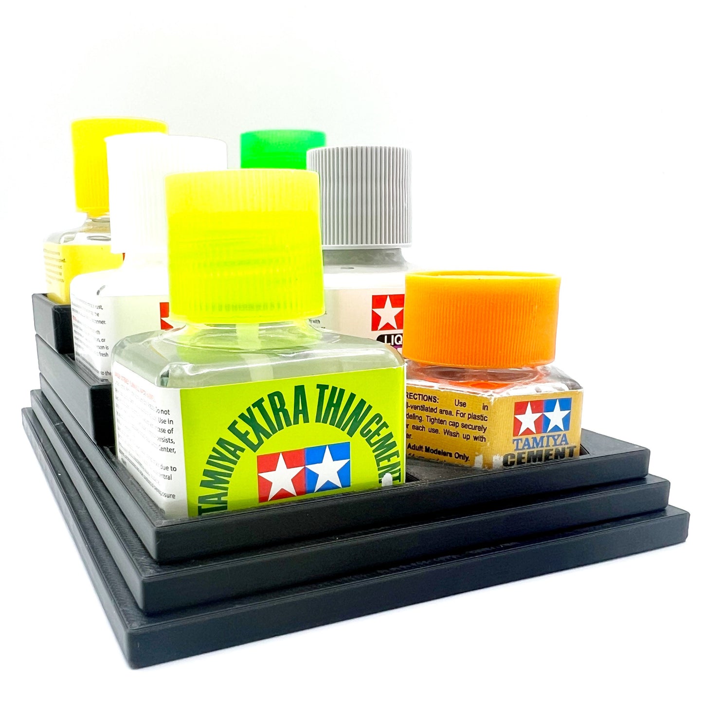 Anti-Tip 3D Printed Tamiya Glue Bottle Holder Stepped Narrow 6 Square with Rubber Feet Tamiya 87038 87182