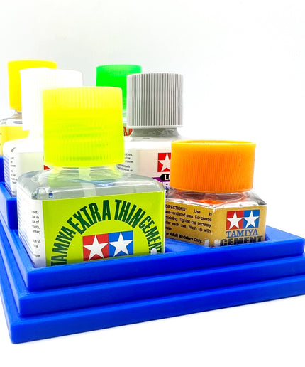 Anti-Tip 3D Printed Tamiya Glue Bottle Holder Stepped Narrow 6 Square with Rubber Feet Tamiya 87038 87182