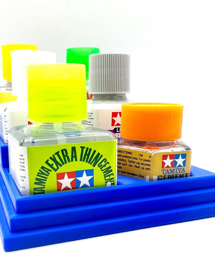 Anti-Tip 3D Printed Tamiya Glue Bottle Holder Stepped Narrow 6 Square with Rubber Feet Tamiya 87038 87182