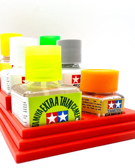 Anti-Tip 3D Printed Tamiya Glue Bottle Holder Stepped Narrow 6 Square with Rubber Feet Tamiya 87038 87182