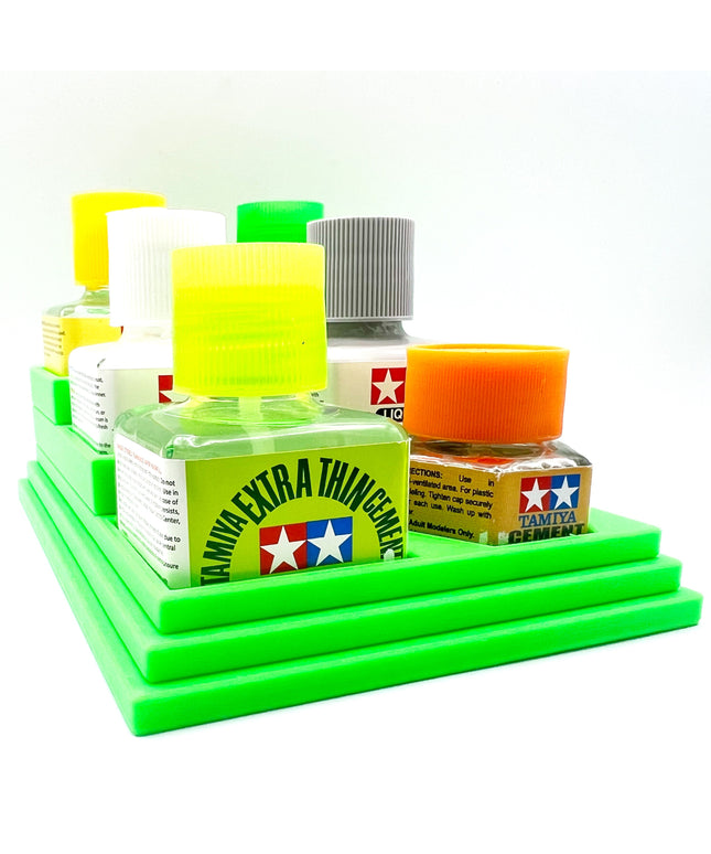Anti-Tip 3D Printed Tamiya Glue Bottle Holder Stepped Narrow 5 Square & Hex with Rubber Feet Tamiya 87038 87012