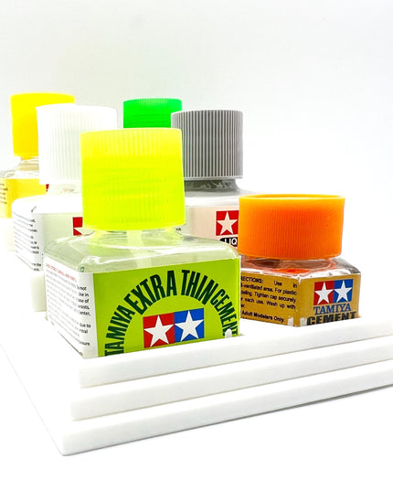 Anti-Tip 3D Printed Tamiya Glue Bottle Holder Stepped Narrow 5 Square & Hex with Rubber Feet Tamiya 87038 87012