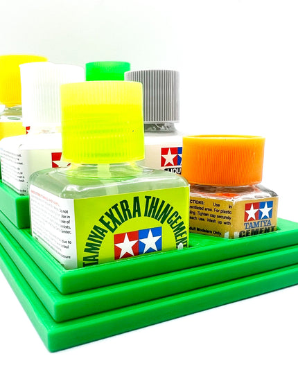 Anti-Tip 3D Printed Tamiya Glue Bottle Holder Stepped Narrow 5 Square & Hex with Rubber Feet Tamiya 87038 87012