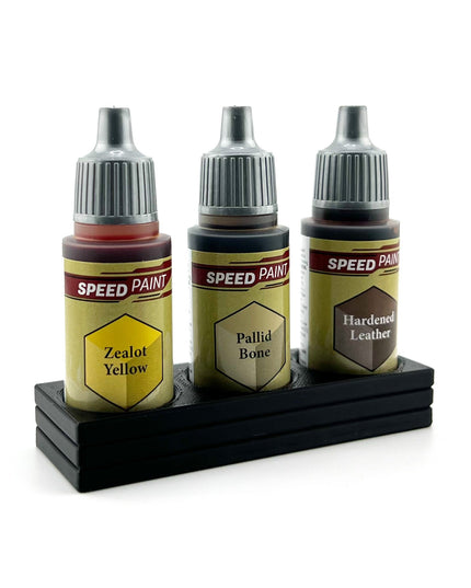 The Army Painter 17mm Paint Bottle Holder / Stand - Holds 3 The Army Painter 17mm Bottles with Anti-Slip Rubber Feet - 3D Printed