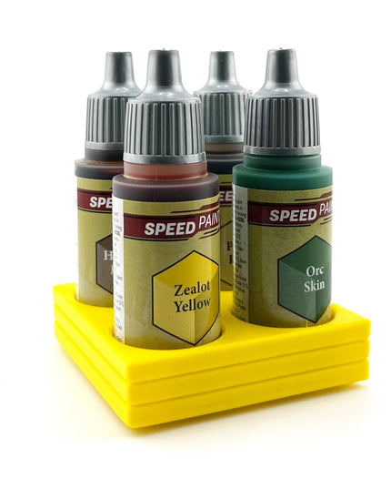 The Army Painter 17mm Paint Bottle Holder / Stand - Holds 4 The Army Painter 17mm Bottles with Anti-Slip Rubber Feet - 3D Printed
