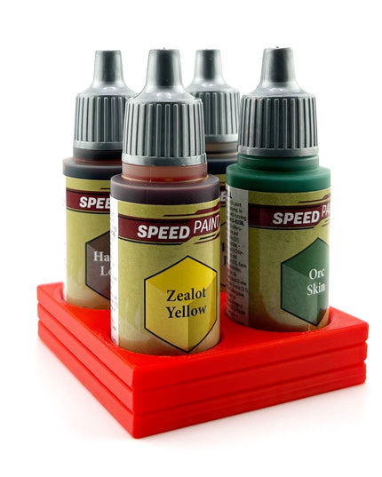 The Army Painter 17mm Paint Bottle Holder / Stand - Holds 4 The Army Painter 17mm Bottles with Anti-Slip Rubber Feet - 3D Printed