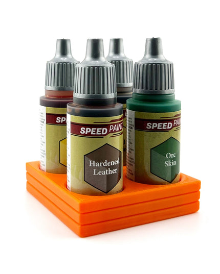 The Army Painter 17mm Paint Bottle Holder / Stand - Holds 4 The Army Painter 17mm Bottles with Anti-Slip Rubber Feet - 3D Printed