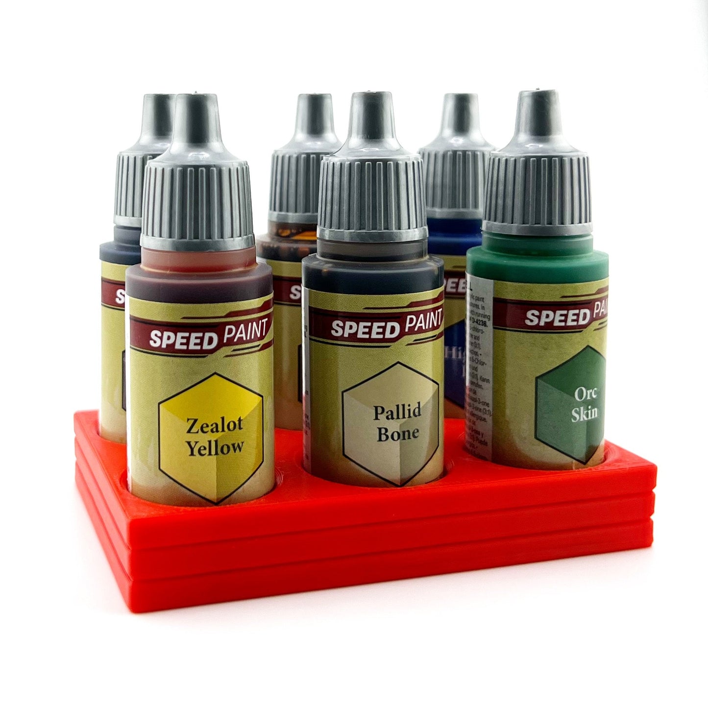 The Army Painter 17mm Paint Bottle Holder / Stand - Holds 6 The Army Painter 17mm Bottles with Anti-Slip Rubber Feet - 3D Printed