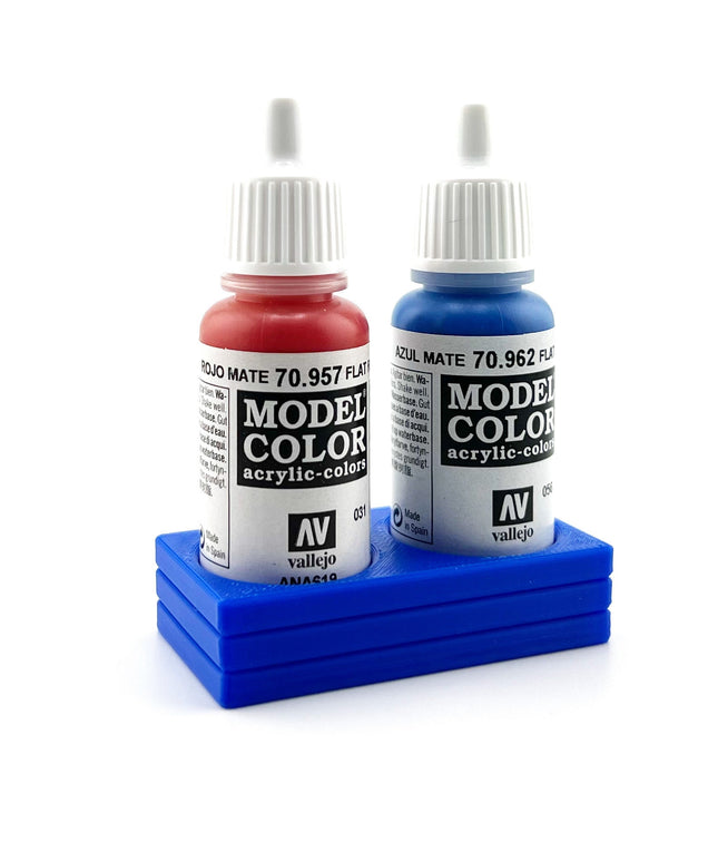 Vallejo 17mm Paint Bottle Holder / Stand - Holds 2 Vallejo 17mm Bottles with Anti-Slip Rubber Feet - 3D Printed