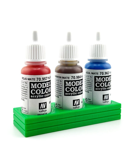 Vallejo 17mm Paint Bottle Holder / Stand - Holds 3 Vallejo 17mm Bottles with Anti-Slip Rubber Feet - 3D Printed