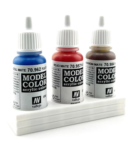 Vallejo 17mm Paint Bottle Holder / Stand - Holds 3 Vallejo 17mm Bottles with Anti-Slip Rubber Feet - 3D Printed