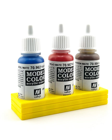 Vallejo 17mm Paint Bottle Holder / Stand - Holds 3 Vallejo 17mm Bottles with Anti-Slip Rubber Feet - 3D Printed