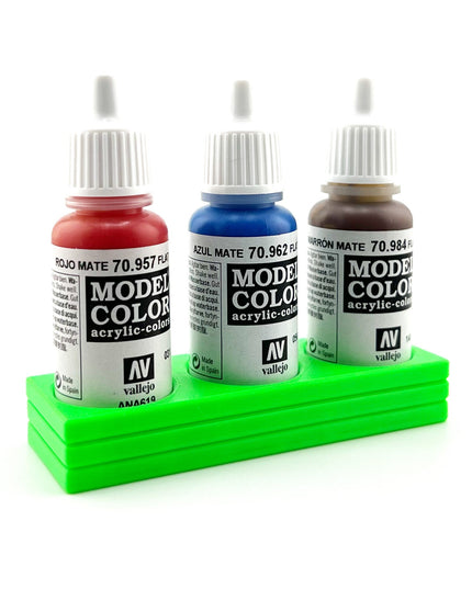 Vallejo 17mm Paint Bottle Holder / Stand - Holds 3 Vallejo 17mm Bottles with Anti-Slip Rubber Feet - 3D Printed