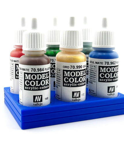 Vallejo 17mm Paint Bottle Holder / Stand - Holds 6 Vallejo 17mm Bottles with Anti-Slip Rubber Feet - 3D Printed