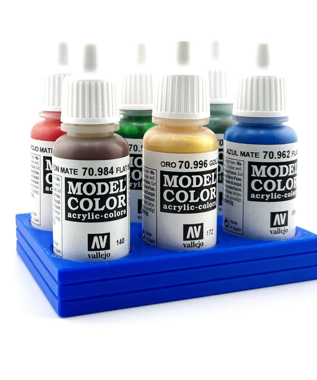 Vallejo 17mm Paint Bottle Holder / Stand - Holds 6 Vallejo 17mm Bottles with Anti-Slip Rubber Feet - 3D Printed