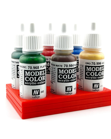 Vallejo 17mm Paint Bottle Holder / Stand - Holds 6 Vallejo 17mm Bottles with Anti-Slip Rubber Feet - 3D Printed