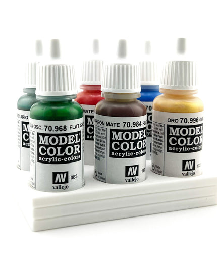 Vallejo 17mm Paint Bottle Holder / Stand - Holds 6 Vallejo 17mm Bottles with Anti-Slip Rubber Feet - 3D Printed