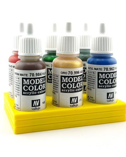 Vallejo 17mm Paint Bottle Holder / Stand - Holds 6 Vallejo 17mm Bottles with Anti-Slip Rubber Feet - 3D Printed