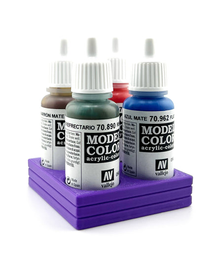 Vallejo 17mm Paint Bottle Holder / Stand - Holds 4 Vallejo 17mm Bottles with Anti-Slip Rubber Feet - 3D Printed