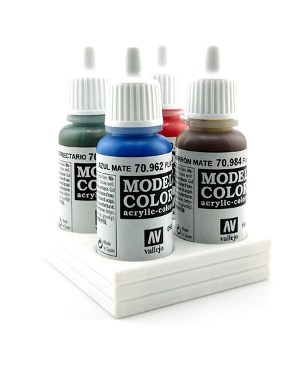 Vallejo 17mm Paint Bottle Holder / Stand - Holds 4 Vallejo 17mm Bottles with Anti-Slip Rubber Feet - 3D Printed