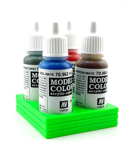 Vallejo 17mm Paint Bottle Holder / Stand - Holds 4 Vallejo 17mm Bottles with Anti-Slip Rubber Feet - 3D Printed