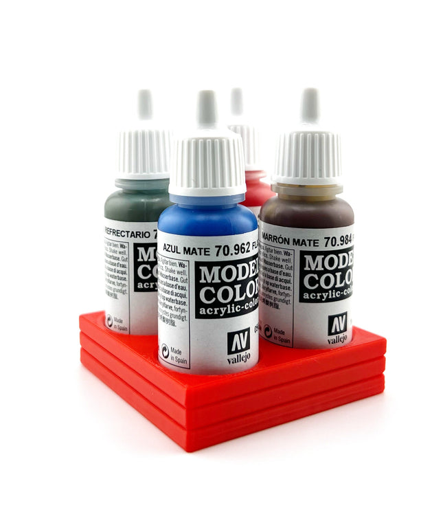 Vallejo 17mm Paint Bottle Holder / Stand - Holds 4 Vallejo 17mm Bottles with Anti-Slip Rubber Feet - 3D Printed