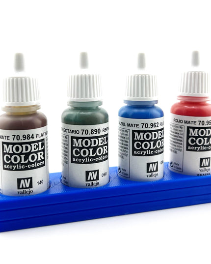 Vallejo 17mm Paint Bottle Holder / Stand Long - Holds 4 Vallejo 17mm Bottles with Anti-Slip Rubber Feet - 3D Printed