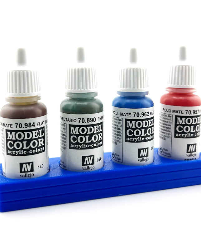 Vallejo 17mm Paint Bottle Holder / Stand Long - Holds 4 Vallejo 17mm Bottles with Anti-Slip Rubber Feet - 3D Printed