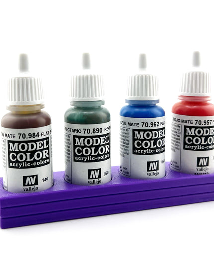 Vallejo 17mm Paint Bottle Holder / Stand Long - Holds 4 Vallejo 17mm Bottles with Anti-Slip Rubber Feet - 3D Printed
