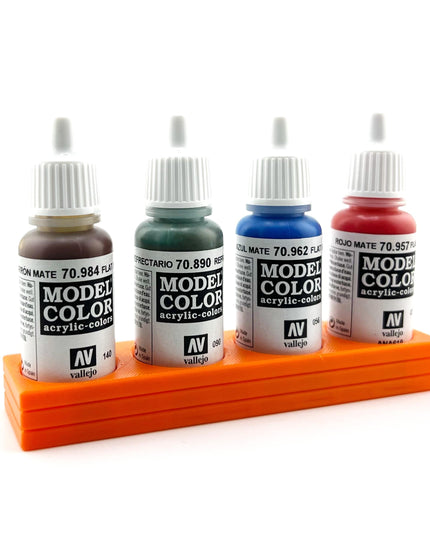 Vallejo 17mm Paint Bottle Holder / Stand Long - Holds 4 Vallejo 17mm Bottles with Anti-Slip Rubber Feet - 3D Printed