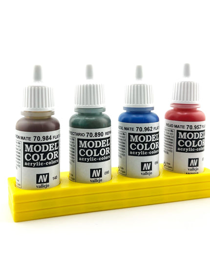 Vallejo 17mm Paint Bottle Holder / Stand Long - Holds 4 Vallejo 17mm Bottles with Anti-Slip Rubber Feet - 3D Printed