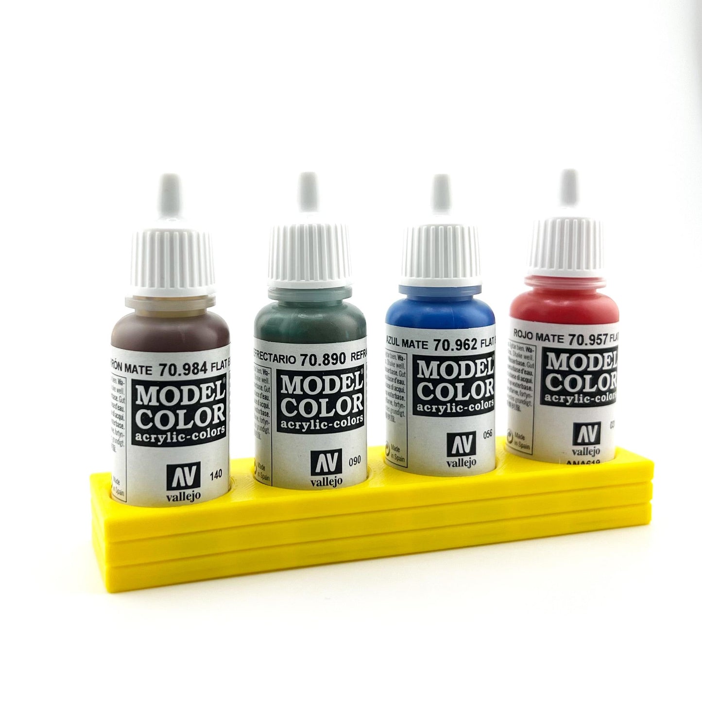 Vallejo 17mm Paint Bottle Holder / Stand Long - Holds 4 Vallejo 17mm Bottles with Anti-Slip Rubber Feet - 3D Printed